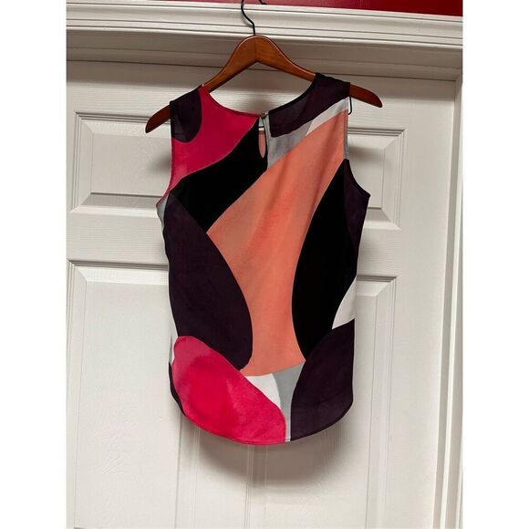 DKNY Pink Purple Black Abstract Roynded Hem Tank Too sz S NWT - Picture 5 of 7